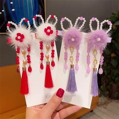 Ancient-style tassel hair clip for little girls wearing Hanfu during the Chinese New Year, featuring rabbit ear design, children's hair accessory, Chinese-style new year headwear