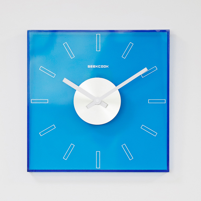 Color acrylic square decorative clock: Kanas simple style Klein blue plexiglass wall clock