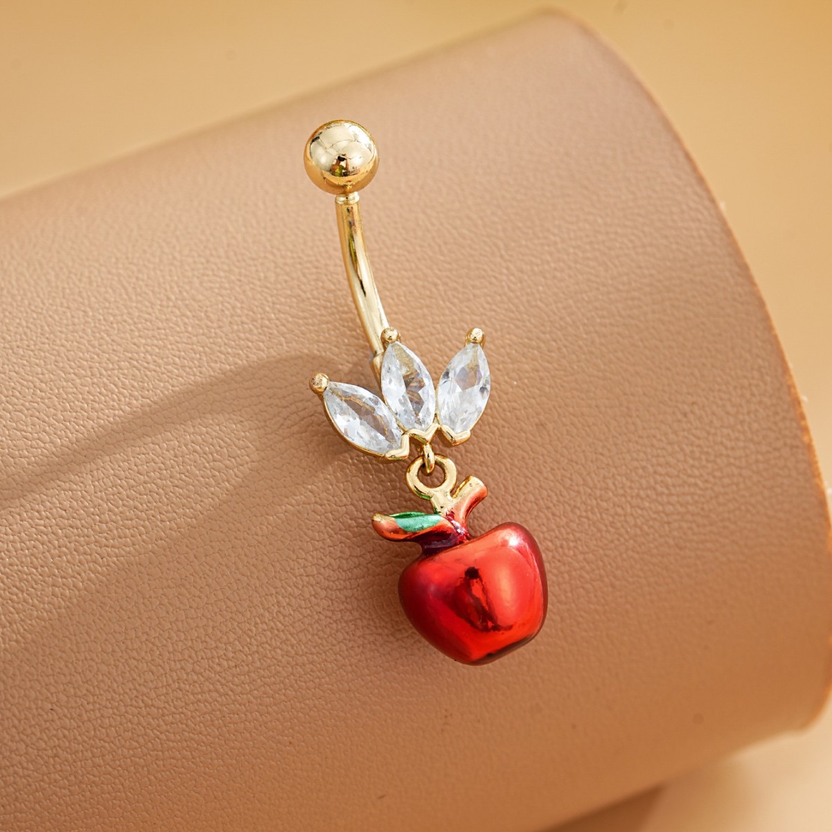Heart-shaped Zirconia Belly Button Ring With Stainless Steel Chain_voghion.com
