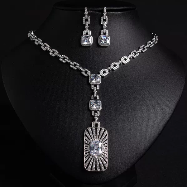 White set, necklace and earrings, 2 piece set
