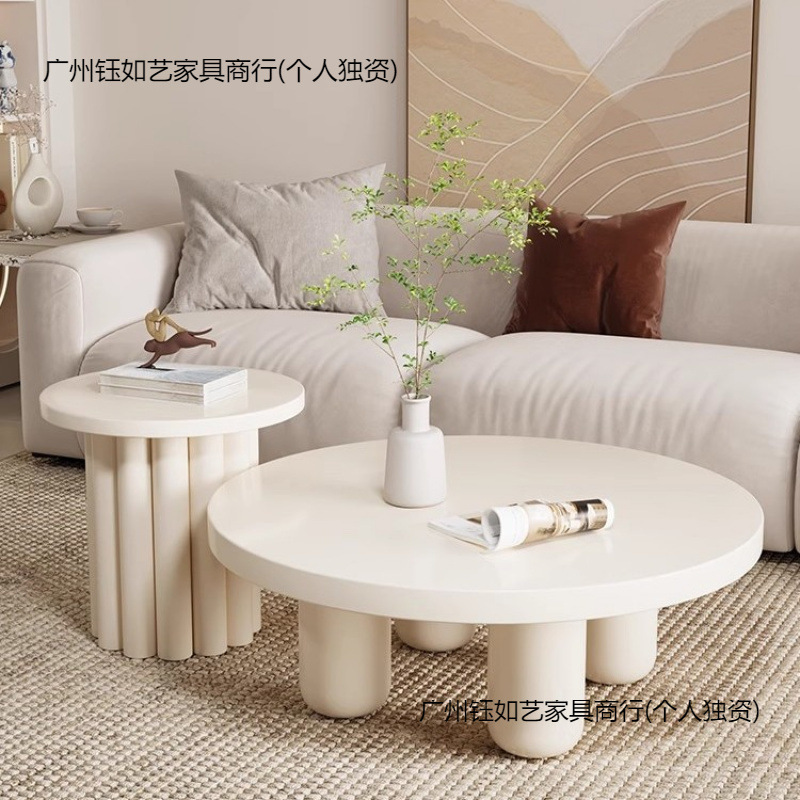 奶油风圆形茶几民宿小户型家用茶桌现代简约客厅咖啡桌创意小圆桌|undefined