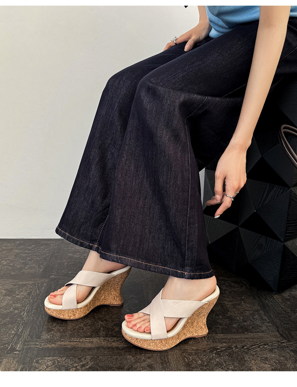 Sandal cao gót nữ quai chéo hở mũi đế xuồng tăng chiều cao — màu nâu, Hồng tím, màu trắng ngà chi tiết 5