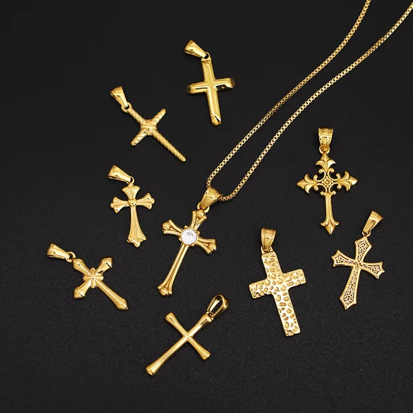 European and American Light Luxury Diamond Cross Pendant DIY Necklace Accessories Personality Fashion Jewelry Pendant Titanium Steel Plated 18K Gold