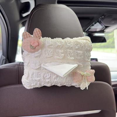 Car tissue box/set Car Tissue Box Cute Small - pink-flower-rabbit-ears-pink-bow-puff-tissue-box