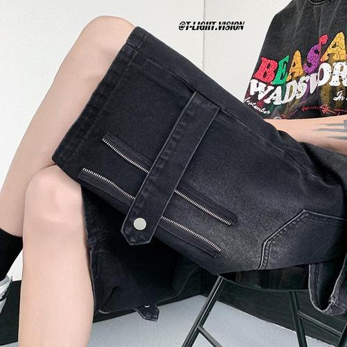 American-style cowboy shorts for men, Western and European high street vibe pants, trendy brand, wear-resistant work pants, oversized knee-length five-pocket pants