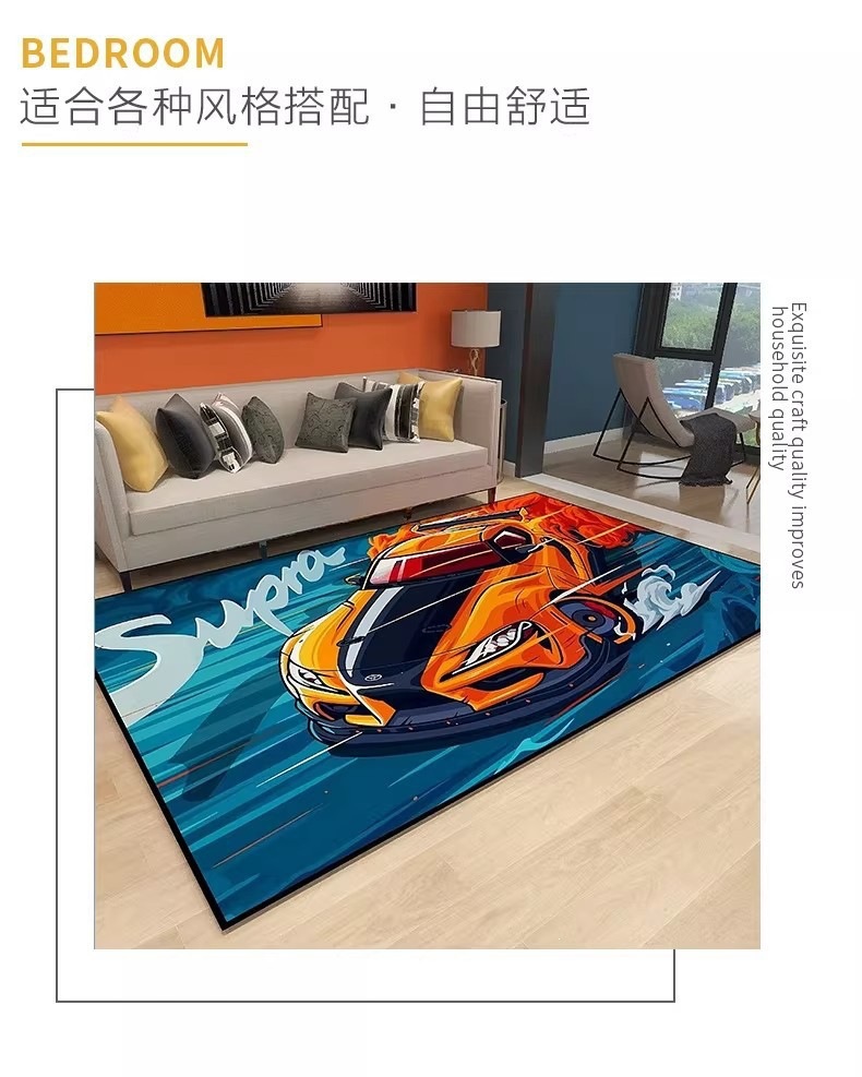 Cross-Border Racing-Themed E-Sports Room Living Room Carpet, Bedroom Decorative Carpet, Non-Slip and Stain-Resistant Full-Cover Fashion Floor Mat