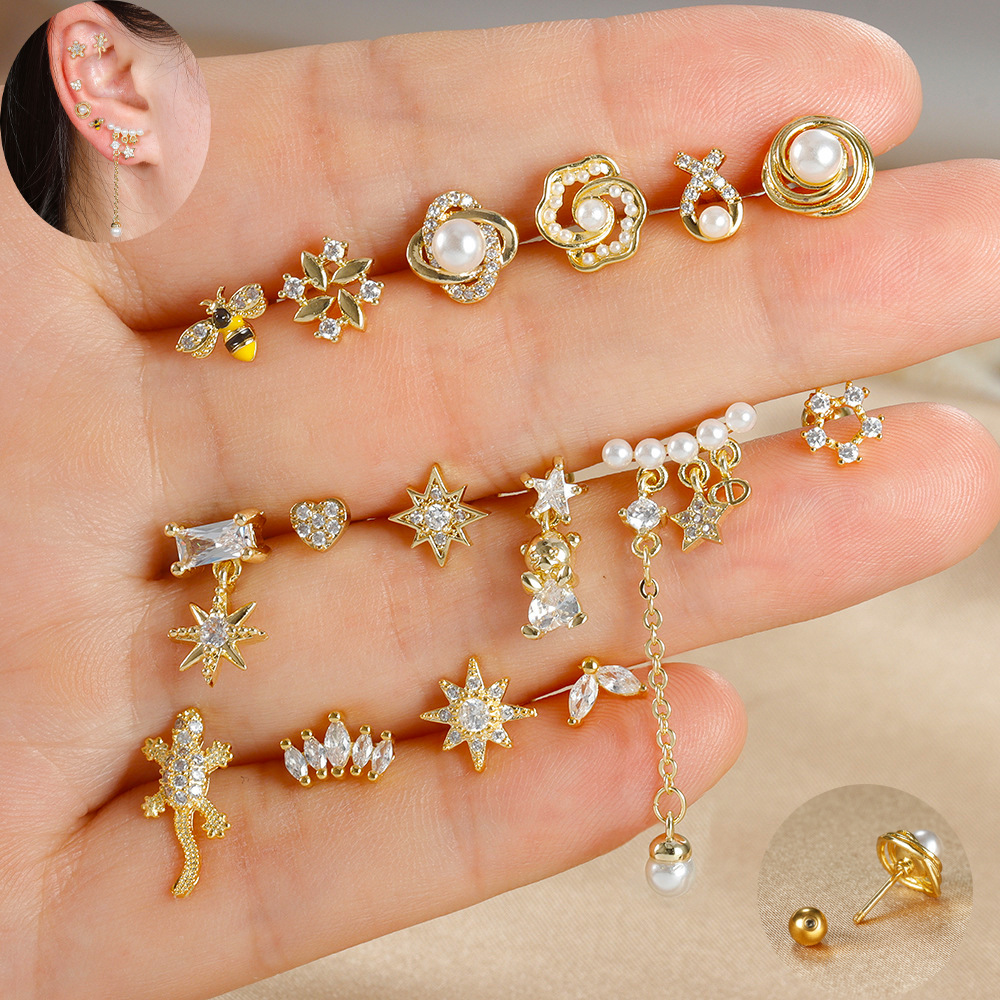 4g Weight 304 Stainless Steel Ear Needle Material Artificial Pearls, Zircon Inlay Material Drop Earrings, Ear Studs Classification 1 Piece Quantity Daily, Street Occasion 304 Stainless Steel Material Geometric Pattern All Seasons Season Women's Gender Plating Design Elegant, Classic Style Style 1 Piece Elegant Classic Style Geometric Bee Plating 304 Stainless Steel Artificial Pearls Zircon Drop Earrings Ear Studs 1