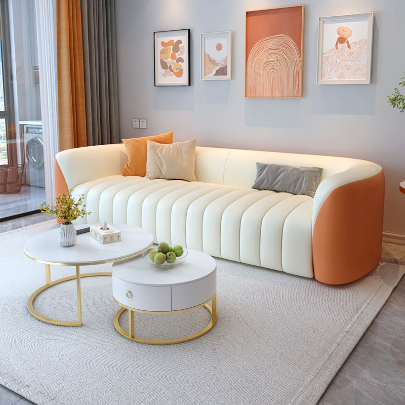 Nuevo sofá nórdico ligero de lujo sala de estar tecnología de tela de estilo pequeño hogar crema viento color combinación de mesa de té creativa