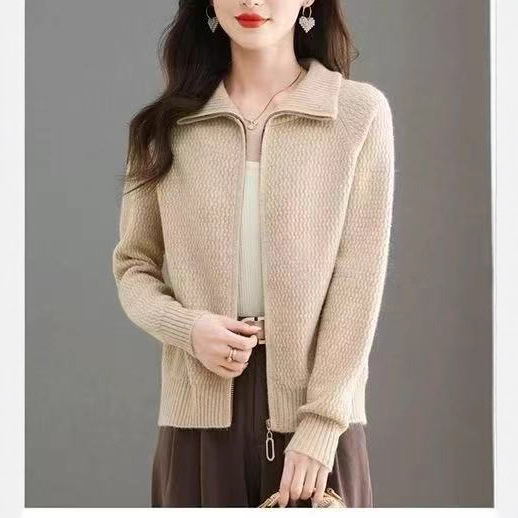 2025 Cross-Border New Pure Color Autumn and Winter Knitted Cardigan, Stylish and Chic Top, Korean Style Loose Stand-Up Collar Jacket Sweater