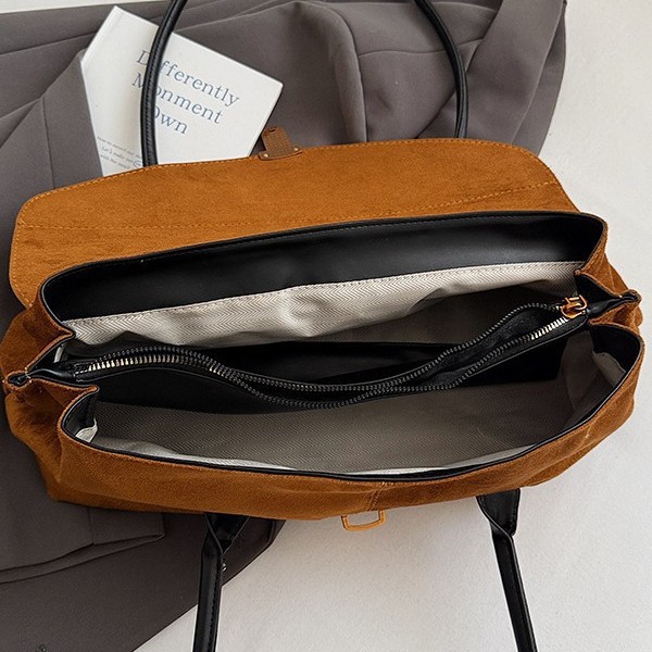 Women's Shoulder Bag High-Quality Suede Patchwork Underarm Baguette Bag Fashion Large Capacity Commuter Bag - Thumbnail 4