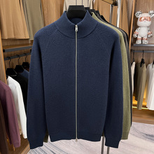 秋冬季男士加厚款毛衣开衫中年立领拉链休闲保暖宽松羊毛衫外套男