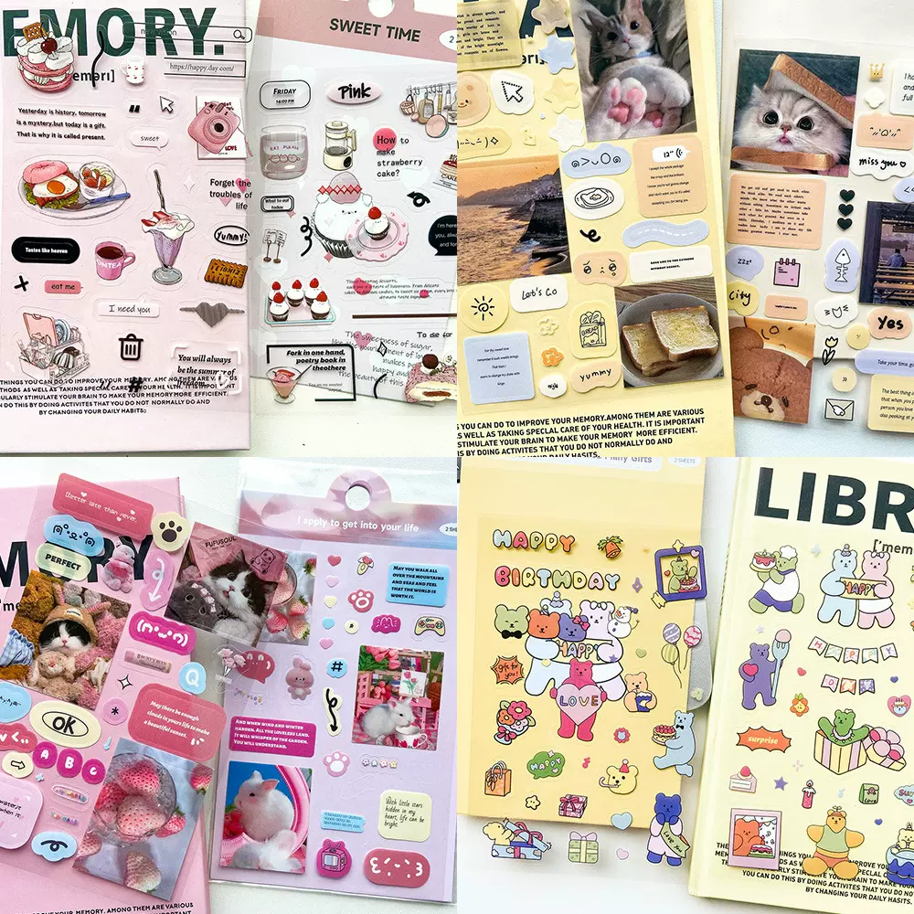 ins风韩系可爱卡通贴纸合集手账本咕卡pet材质透明贴纸diy手机壳
