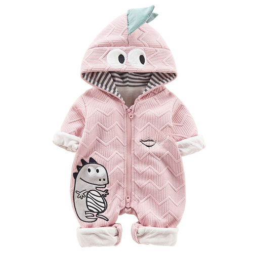 Baby Bodysuit Spring Collection 2024 New Gender-Unisex Cartoon Dinosaur Newborn Baby Fleece Warm Outerwear
