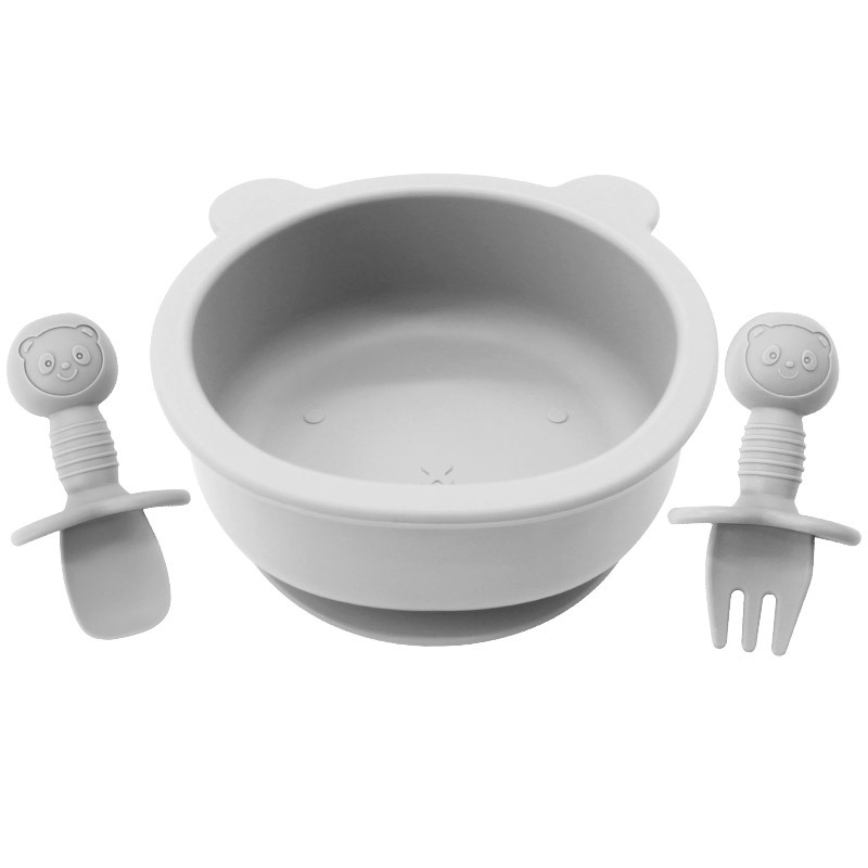 Oso para niños Tazón tenedor de silicona cuchara alimentos complementarios vajilla de alimentación resistente a las caídas suministros maternos e infantiles tazón de silicona dibujos animados oso Tazón