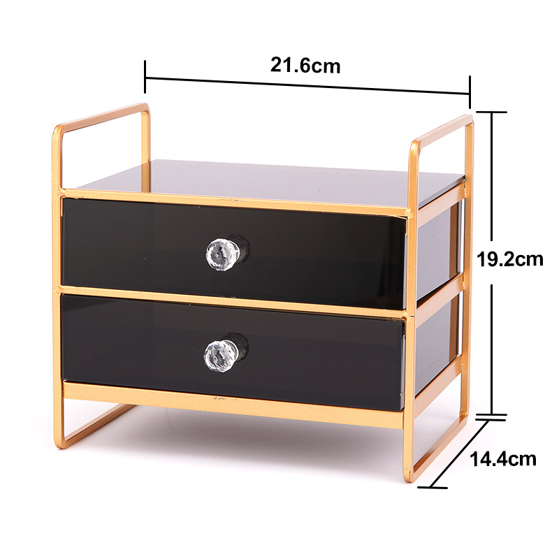 北欧双层铁艺置物架家用卧室梳妆台化妆架桌面护肤品抽屉收纳盒