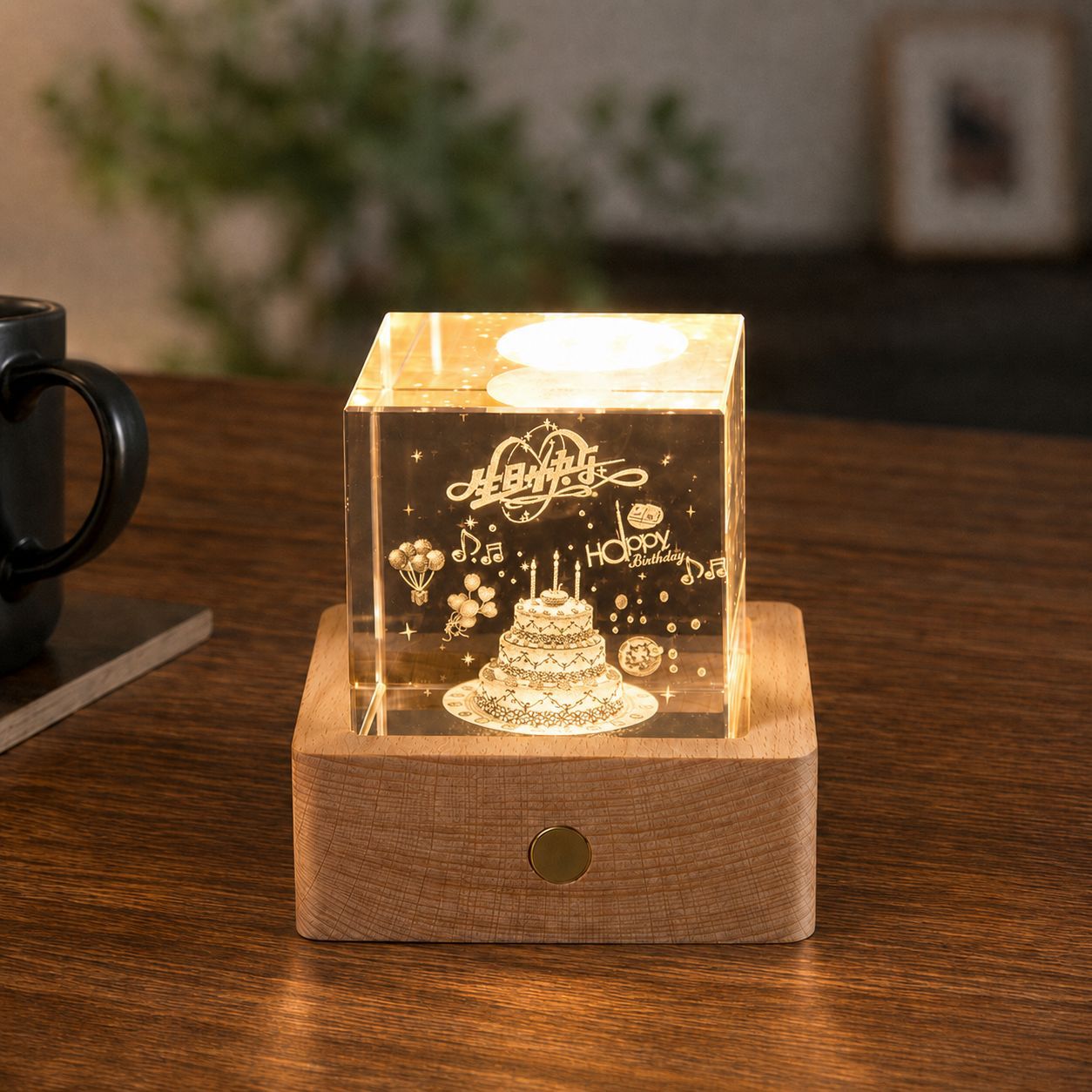 Lámpara de Noche de Cristal con Forma de Nube, Cubo Pequeño de Cristal, Adorno Creativo para Escritorio, Lámpara de Noche, Árbol de Cristal, Regalo para Niña, Transfronterizo