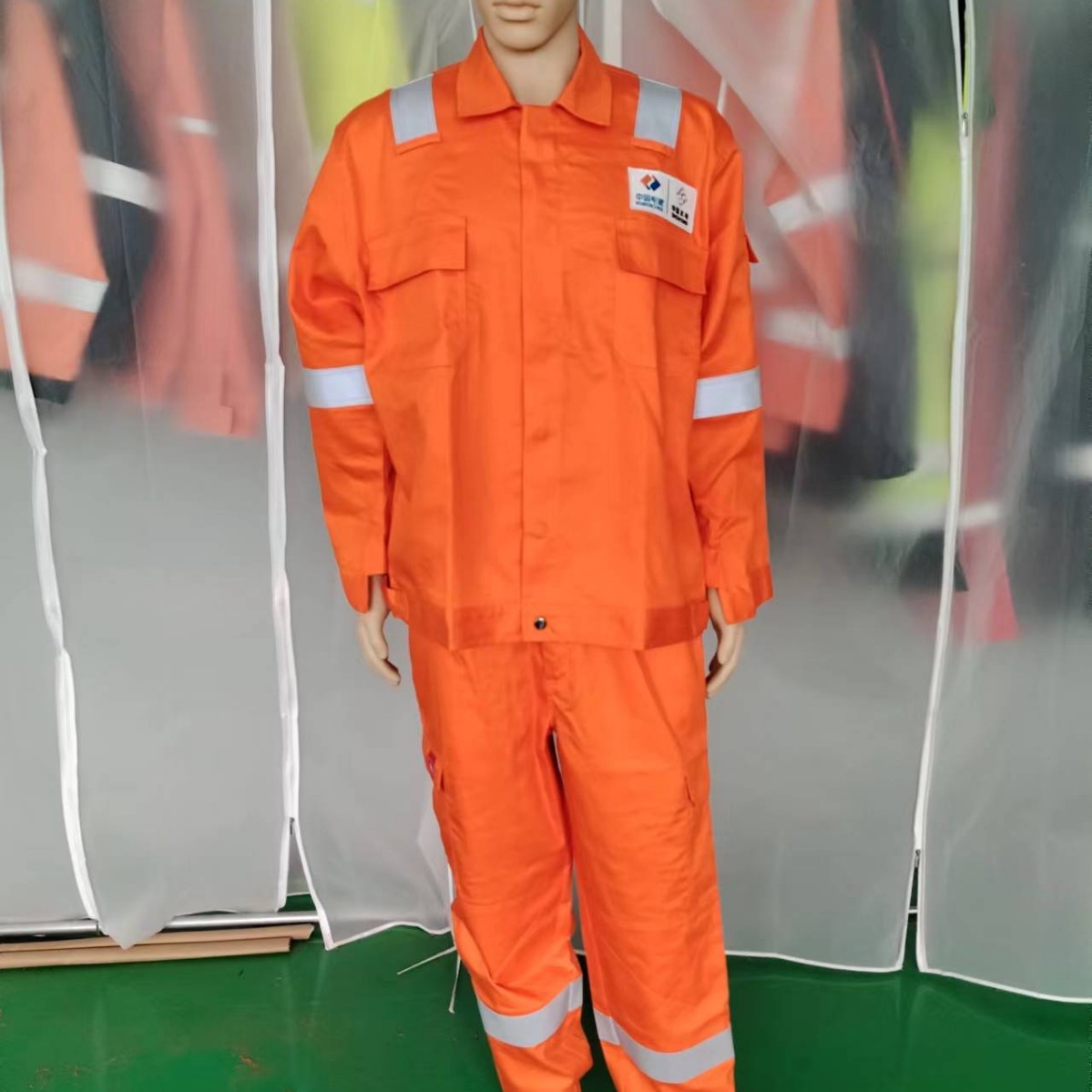 纯棉阻燃防静电长袖连体工作服纯棉材质连体劳保服外贸订单