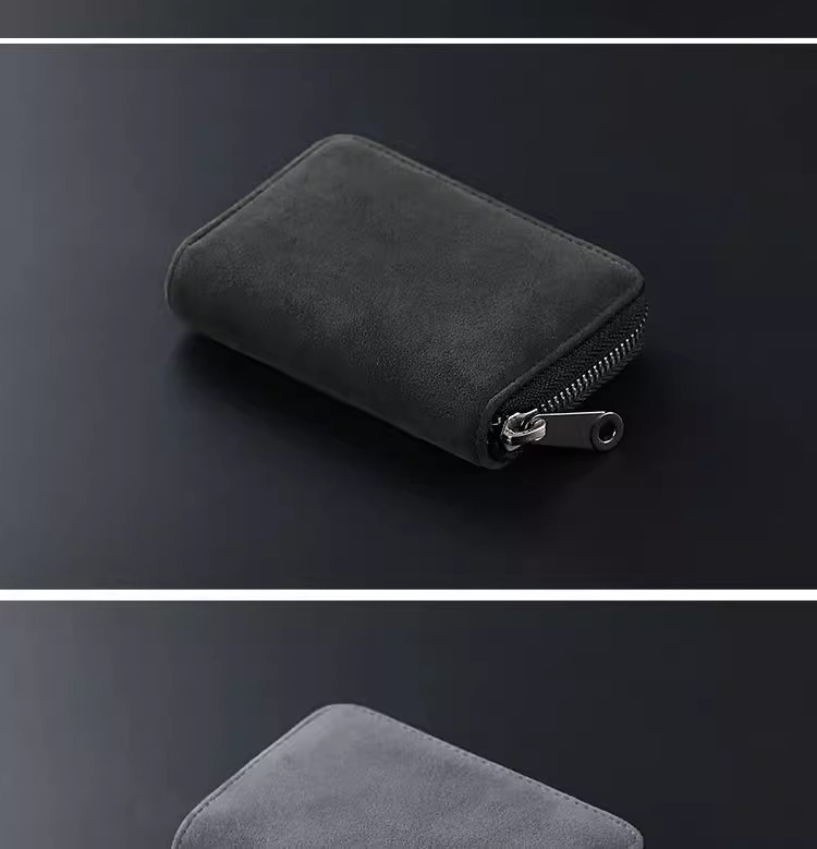 Unisex Gender Unisex Solid Color Leather Suede Zipper Card Holder