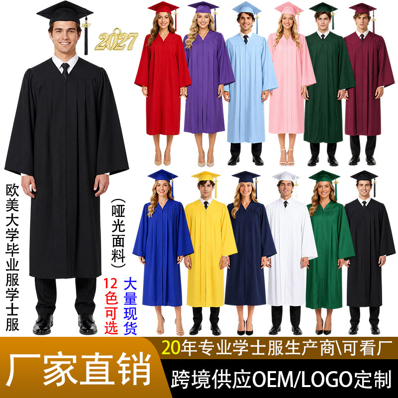 2027 New Cross-Border American-Style Academic Gown Graduation Dress Adult College Degree Robe Set Direct from Manufacturer 2027 New Cross-Border American-Style Academic Gown Graduation Dress Adult College Degree Robe Set Direct from Manufacturer