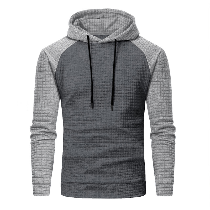 Schweres Kapuzensweatshirt mit Farbblockdesign für Herren, lockere Passform, Pullover mit Kordelzug für lässige Streetwear (Schwarz/Grau, Armeegrün/Beige)​_voghion.com