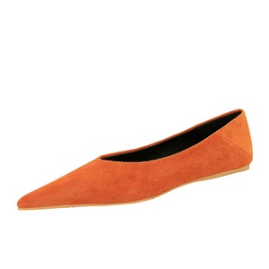 2873-1 Korean Fashion Simple Flat Heel Shallow Mouth Slim Pointed Suede Versatile Women's Shoes Plain Flat Shoes Si