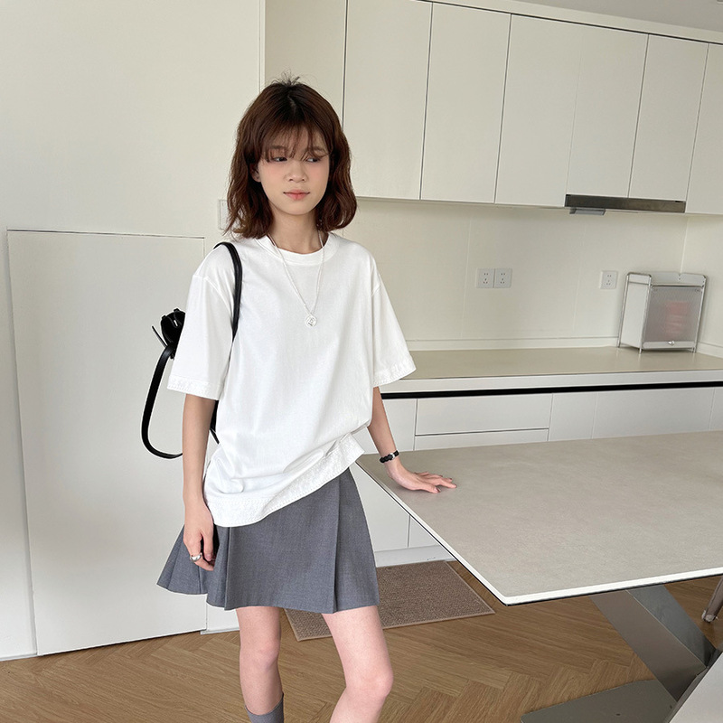 Li Nuo back small details lace stitching short sleeve T-shirt women's 2025 spring and summer new Korean style simple all-match top