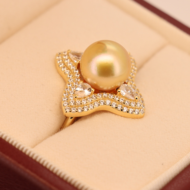 South Sea Gold Pearls 10-11mm Near Round Shape with Slight Imperfections, Rich Tea Gold with Green and Iridescent Colors, Unparalleled Silky Smoothness, Excellent Luster
