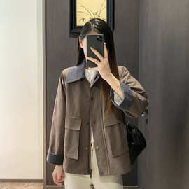 老钱风毛呢翻领夹棉棉服外套女2025秋冬新款气质显瘦夹克风衣外套