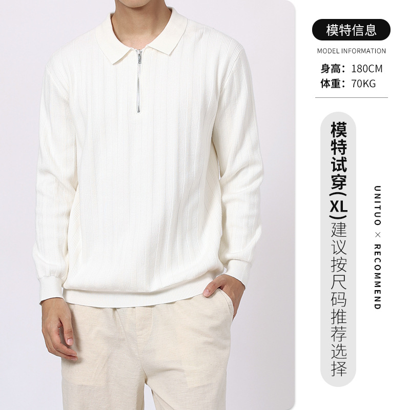 Camisas de punto con cremallera vertical de alta calidad para hombres, camisas de polo de manga larga, suéter para hombres.