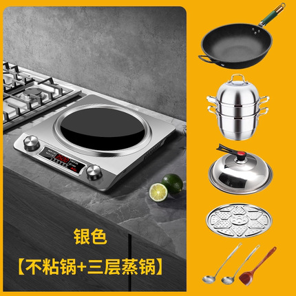 실버 [3500W+논스틱팬+투명뚜껑+3단찜기]