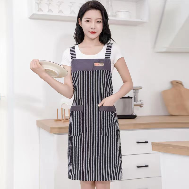 스트라이프 패션 서스펜더 앞치마 [그레이 컬러]