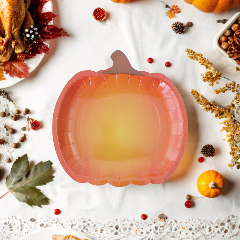 Cross-Border New Halloween Pumpkin Paper Plates Disposable Paper Tableware Dinner Plates Thanksgiving Party Holiday Decorations