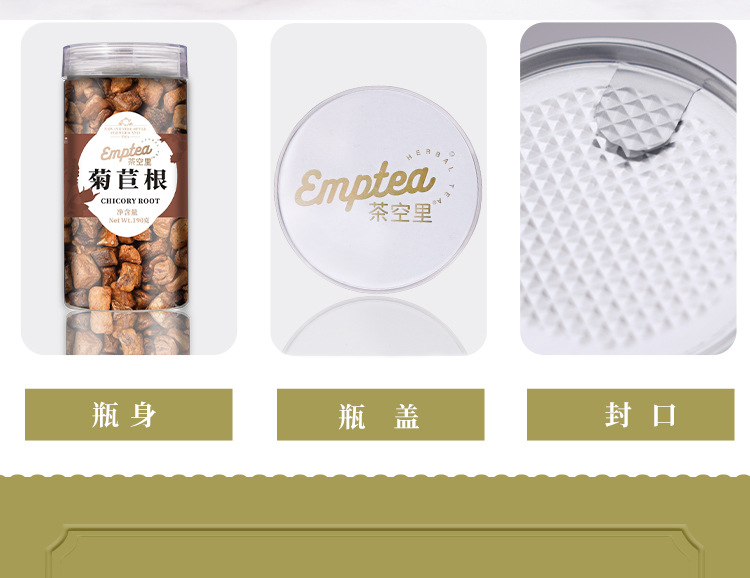 Chicory Root Tea (Cichorium intybus) — Dried Ju Ju Gen Herbal Tea, 190g Jar quality and texture