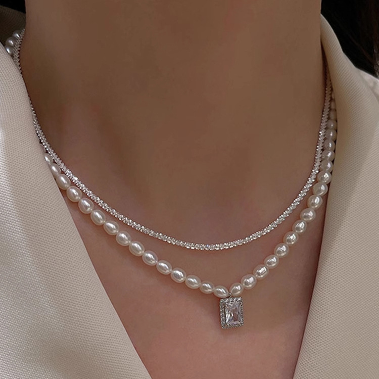 Sparkling Star Special-Shaped Baroque Square Zircon Necklace Set Women's Necklace Niche High-End Accessible Luxury Design