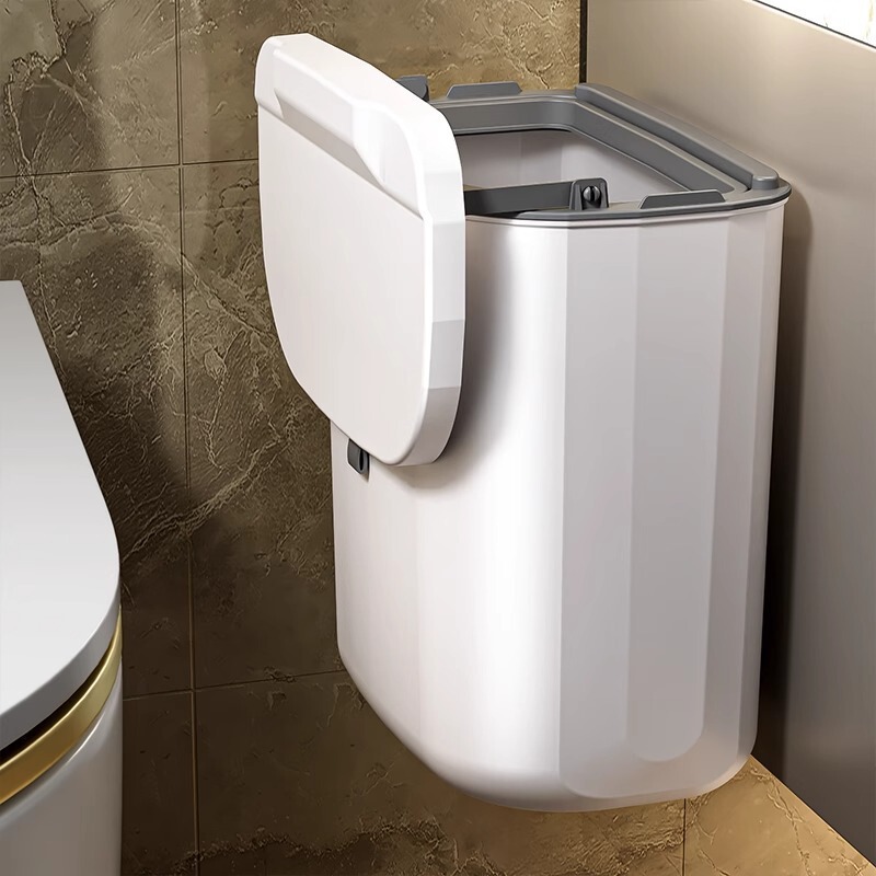 Wall-Mounted Storage Bin for Bathroom, Toilet, Home Kitchen, Hanging Mini Small Trash Can with Lid for Restroom