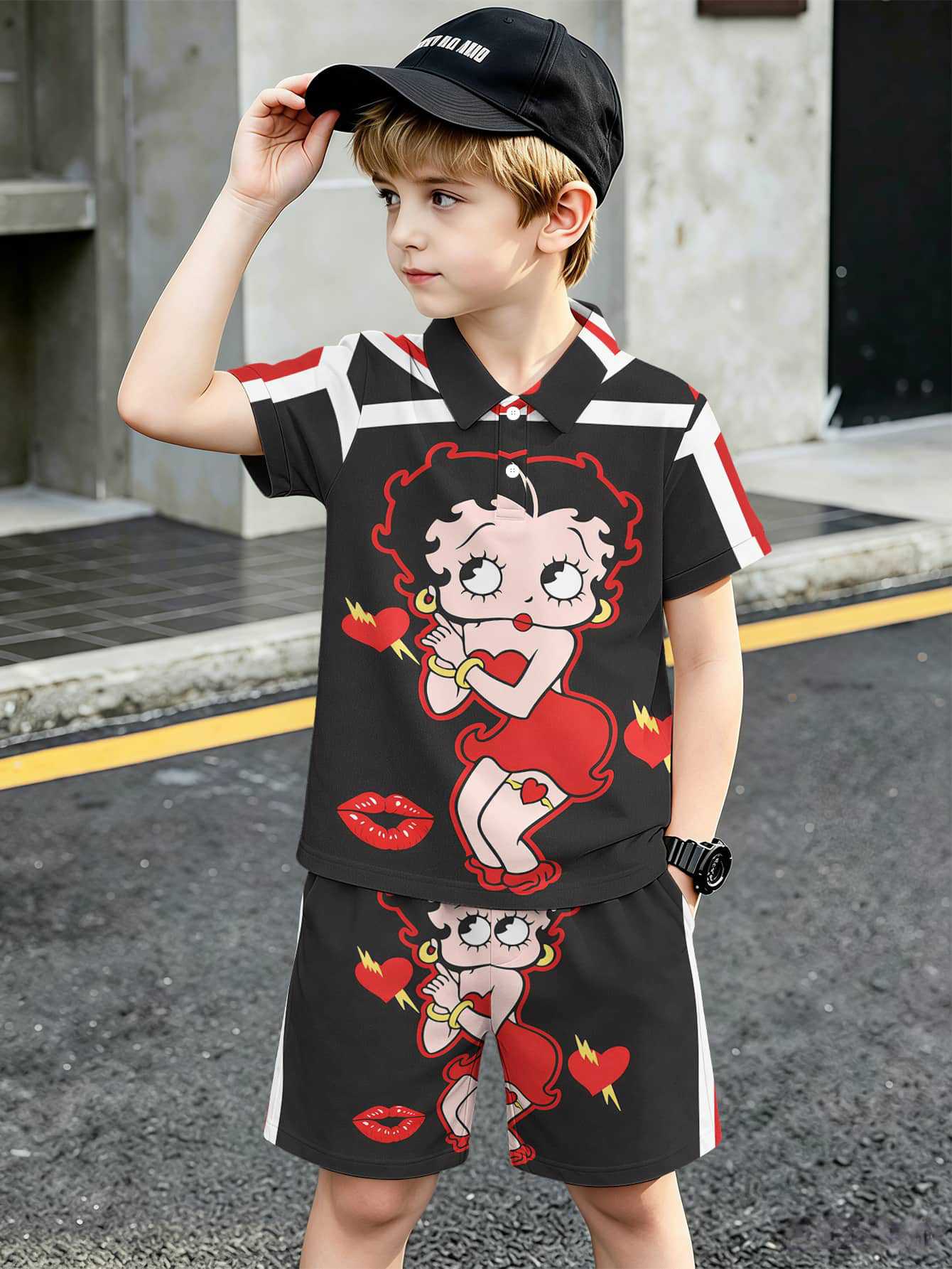 Ensemble polo et short style ethnique pour garçon européen_voghion.com