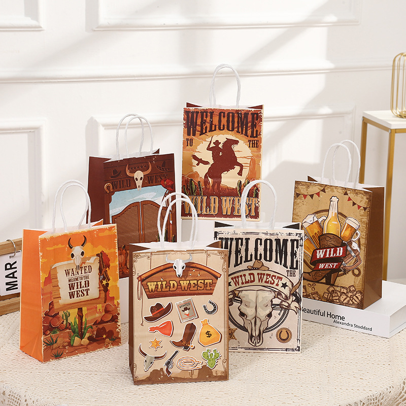 商场购物包装袋印花牛皮纸纸袋卡通牛仔手提袋糖果礼品袋子批发