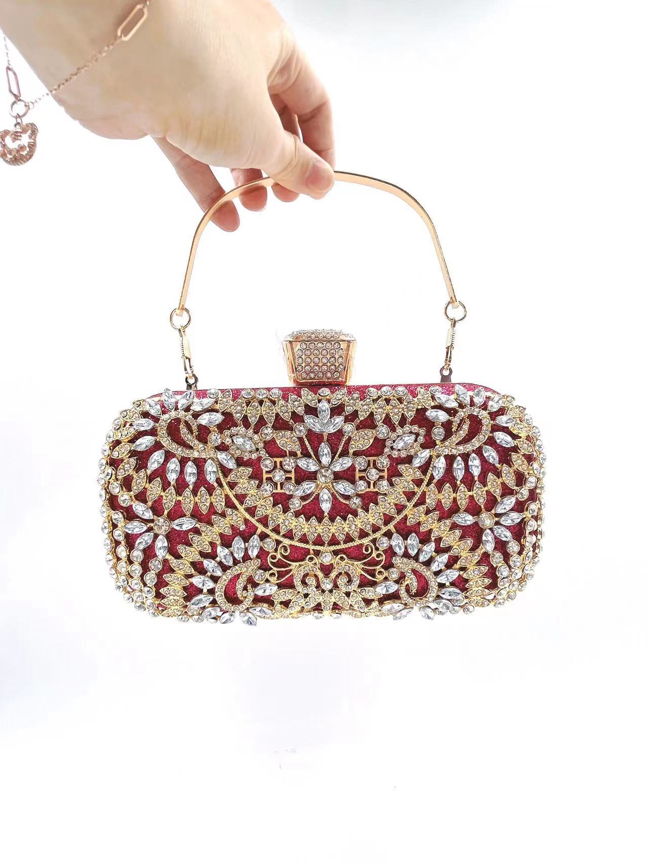 All Seasons Season Women'S Gender Diamond, Rhinestone Design PU Leather Solid Color Rhinestone Evening Bags