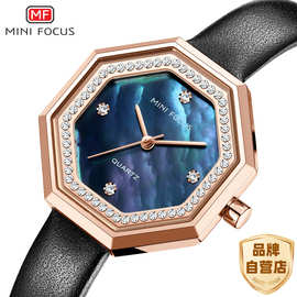 MINI FOCUS轻奢女表玲珑壳贝母面日本机芯防水小牛皮表带0304L
