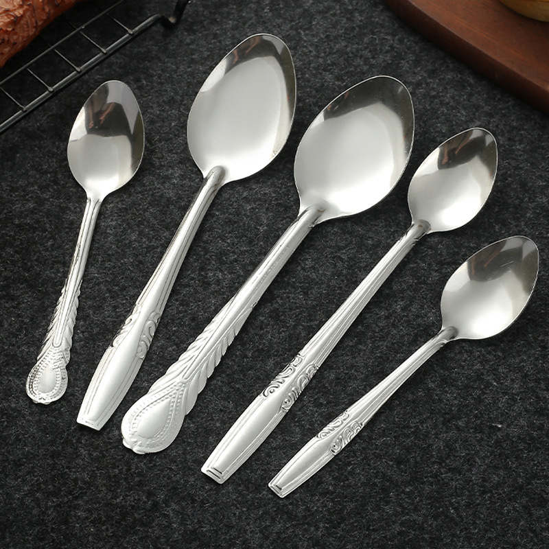 Cuchara y Tenedor de Mesa de Acero Inoxidable con Mango Largo para Hogar y Comedor