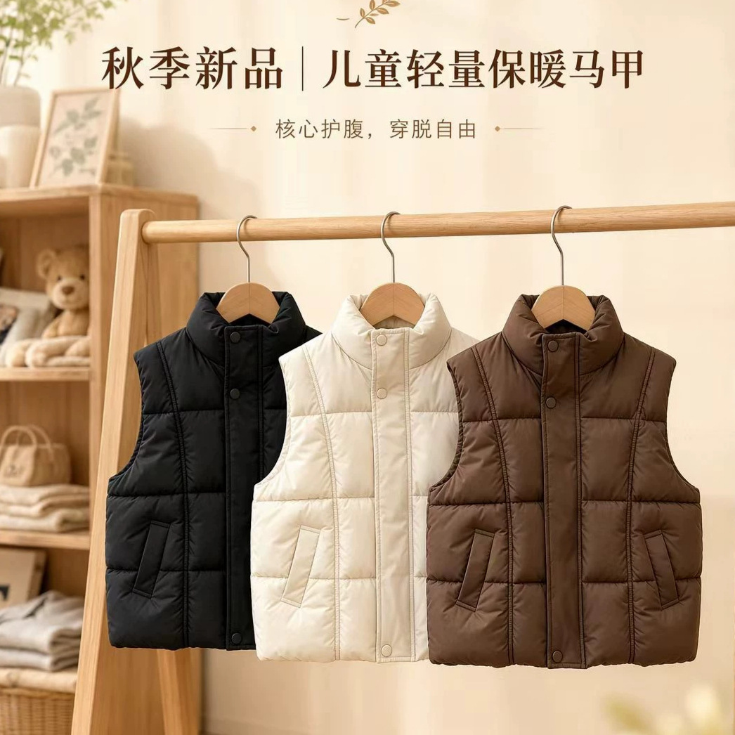 Cross-border children's stand-up collar cotton vest, autumn and winter thickened warm vest, Korean style outerwear for boys and girls, new model