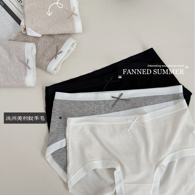 Merino Wool R090 High Quality Threaded Cotton Mid-Waist Women's Underwear Pure Cotton Crotch Briefs
