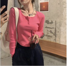 设计感长袖t恤女2025春秋新款韩版修身小心机打底衫短款学生上衣