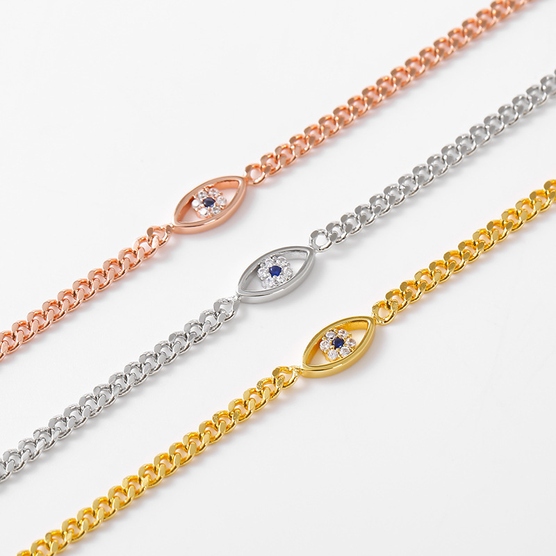 Amazon Cross-Border New Product Cuban Chain Evil Eye Bracelet Exquisite Diamond-Encrusted Devil's Eye Bracelet Gift for Women