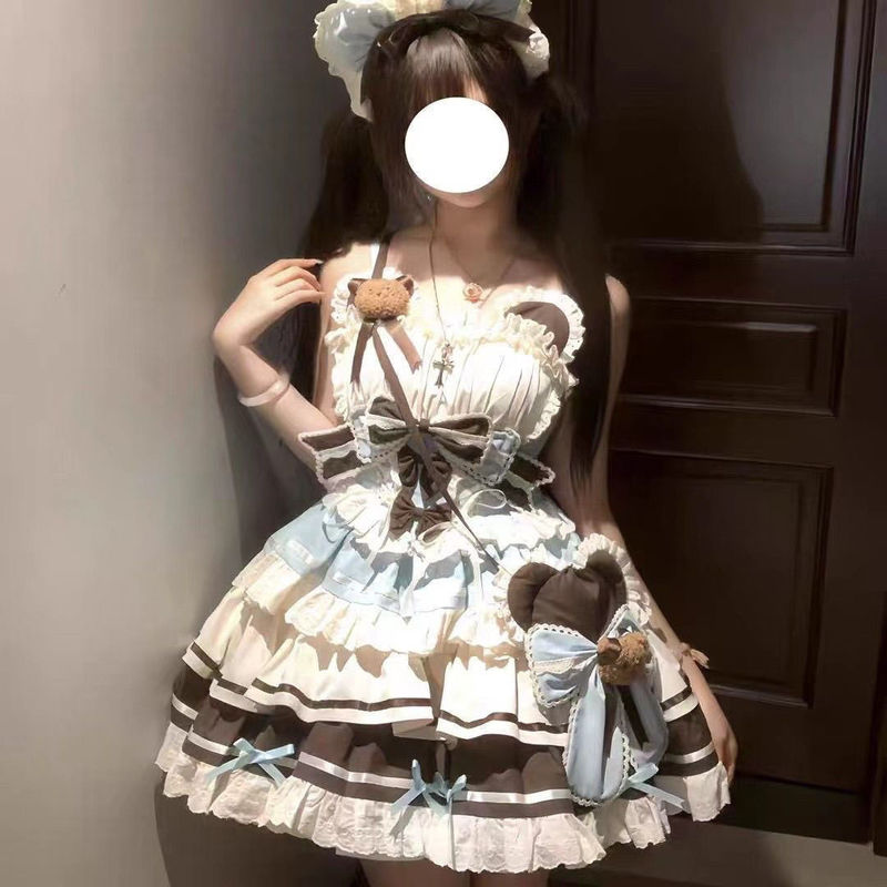 可爱洛丽塔学院少女甜美套装拼接荷叶收腰衬衣马甲高腰蛋糕|undefined