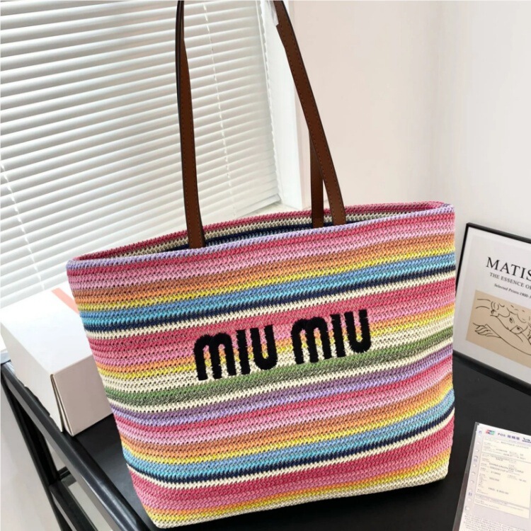 miu ビーチトートバッグ トートバッグ ラフィア ショッピングバッグ ストローバッグ 大容量 シンプル ショルダー レディースバッグ|undefined