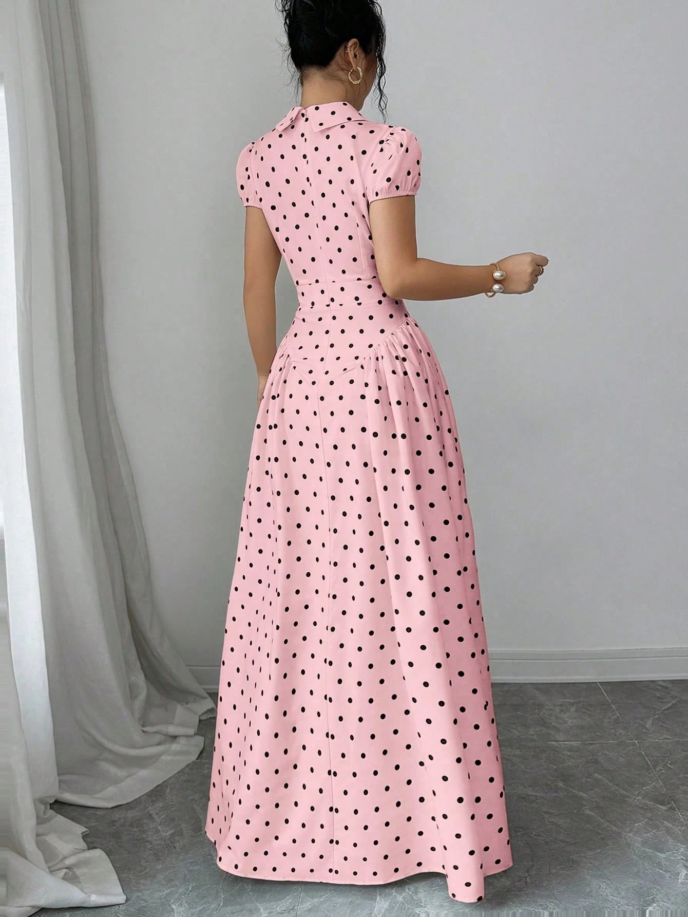 New Women's Polka Dot Dress Short Sleeve Summer Style French Retro Slimming Elegant Long Dress For Youthful Fashion_ecoleips.com