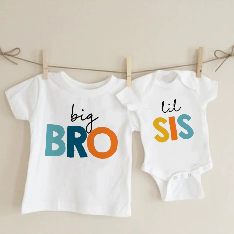 Ins AliExpress Big Bro LIL SIS с принтом с круглым вырезом свободный брат и сестра в законах Лето поколение волос