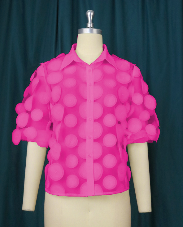 AM021226 nuevo nicho creativo Dot parche superior diseñador transpirable ver-a través de camisa