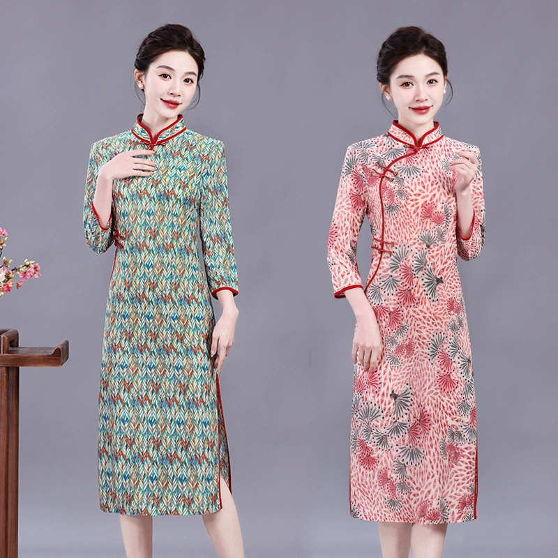 Платье для мамы, ретро-чонсам в китайском стиле, новая летняя улучшенная юбка-чонсам средней длины в китайском стиле для похудения